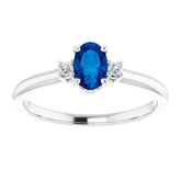 14K White Lab-Grown Blue Sapphire & .04 CTW Natural Diamond Ring